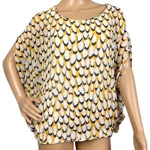 Diane Von Furstenberg Silk Blouse Black Yellow Abstract Print SZ P Quiet Luxury